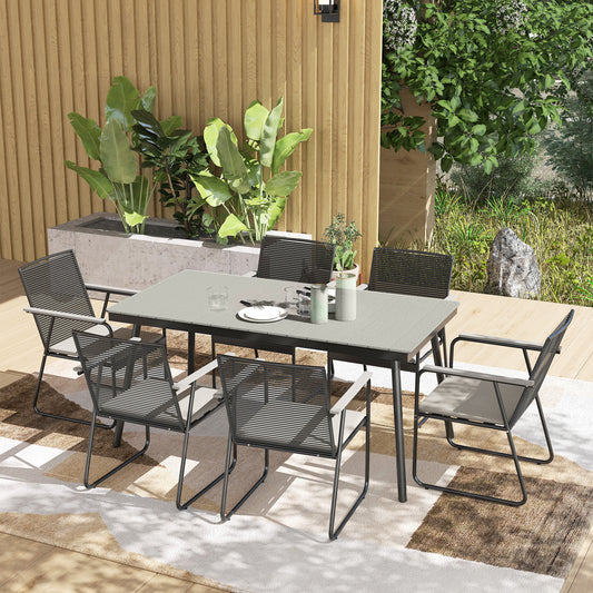 Outsunny 6 Seater Garden Dining Set With Cushions And Rattan Backrest Rectangular Table For Patio Grey
