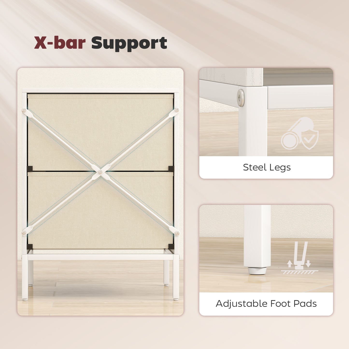 HOMCOM White Chest Of Drawers With Two Fabric Drawers And Aluminium Handles MDF Frame