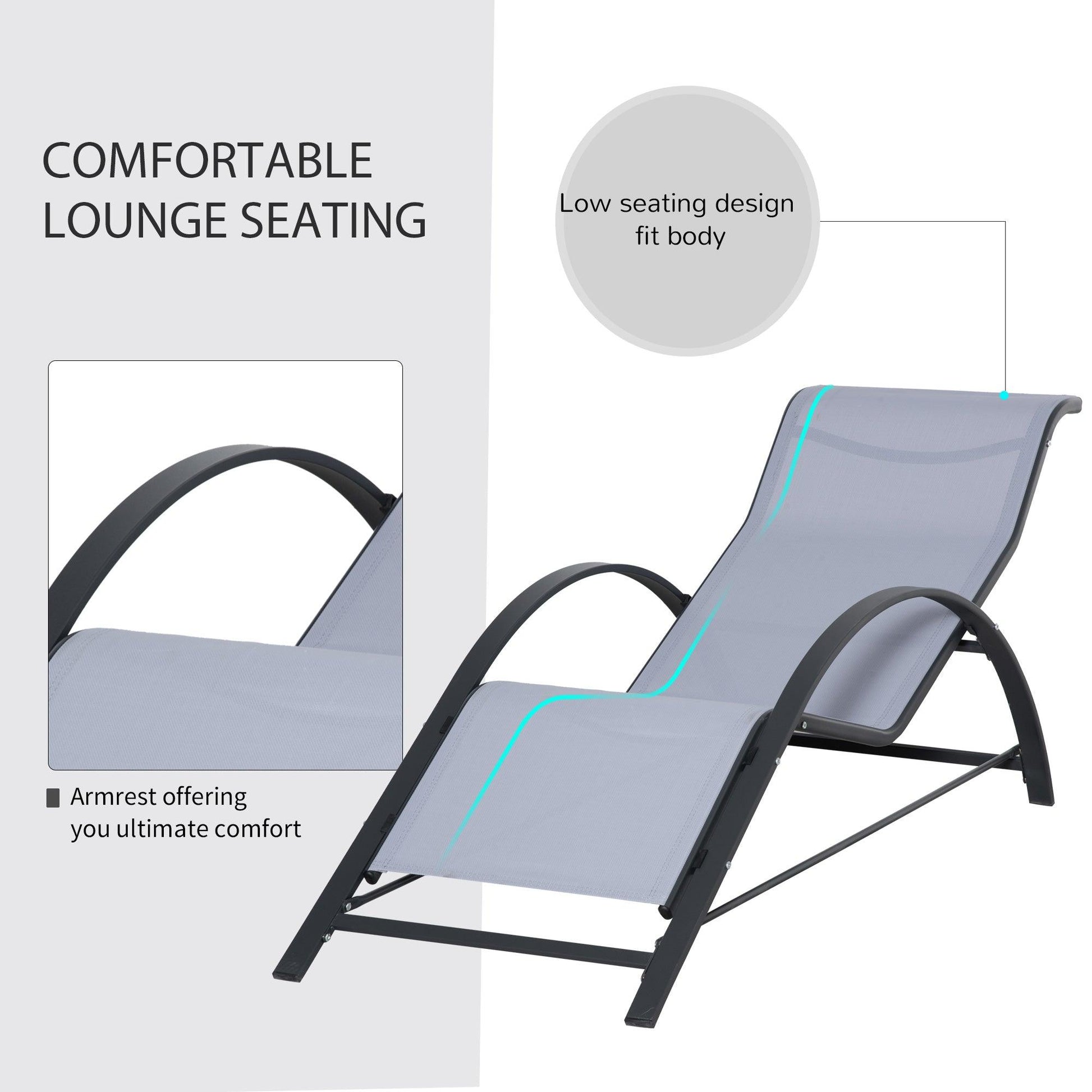 Outsunny 3-Piece Outdoor Lounge Chair Set with Table, Light Grey - Sunbathing Recliner - ALL4U RETAILER LTD