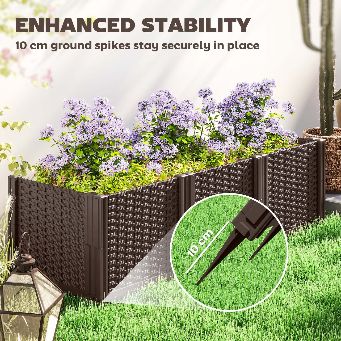 Outsunny Plastic Raised Garden Bed Modular Planter Box Kit Garden Fence Edging Border Flowers Vegetables Herbs Brown