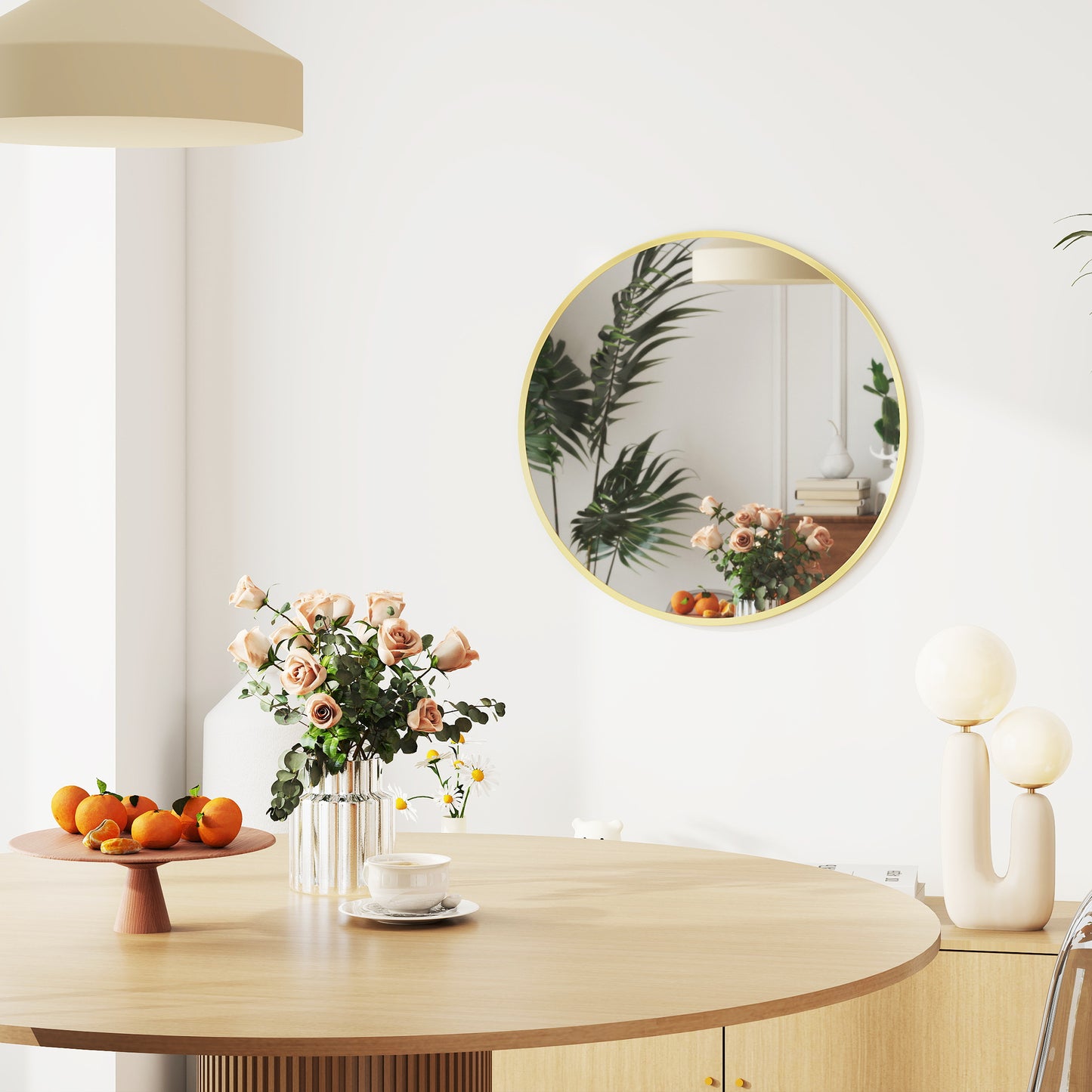 HOMCOM 61cm Decorative Round Wall Mirror For Bedroom Living Room Gold Tone Bathroom Mirror For Home Decor