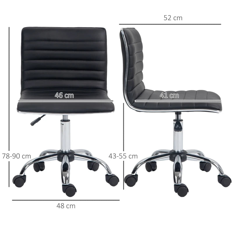 HOMCOM Adjustable Swivel Office Chair - Armless Mid-Back Design, PU Leather, Chrome Base - Black - ALL4U RETAILER LTD