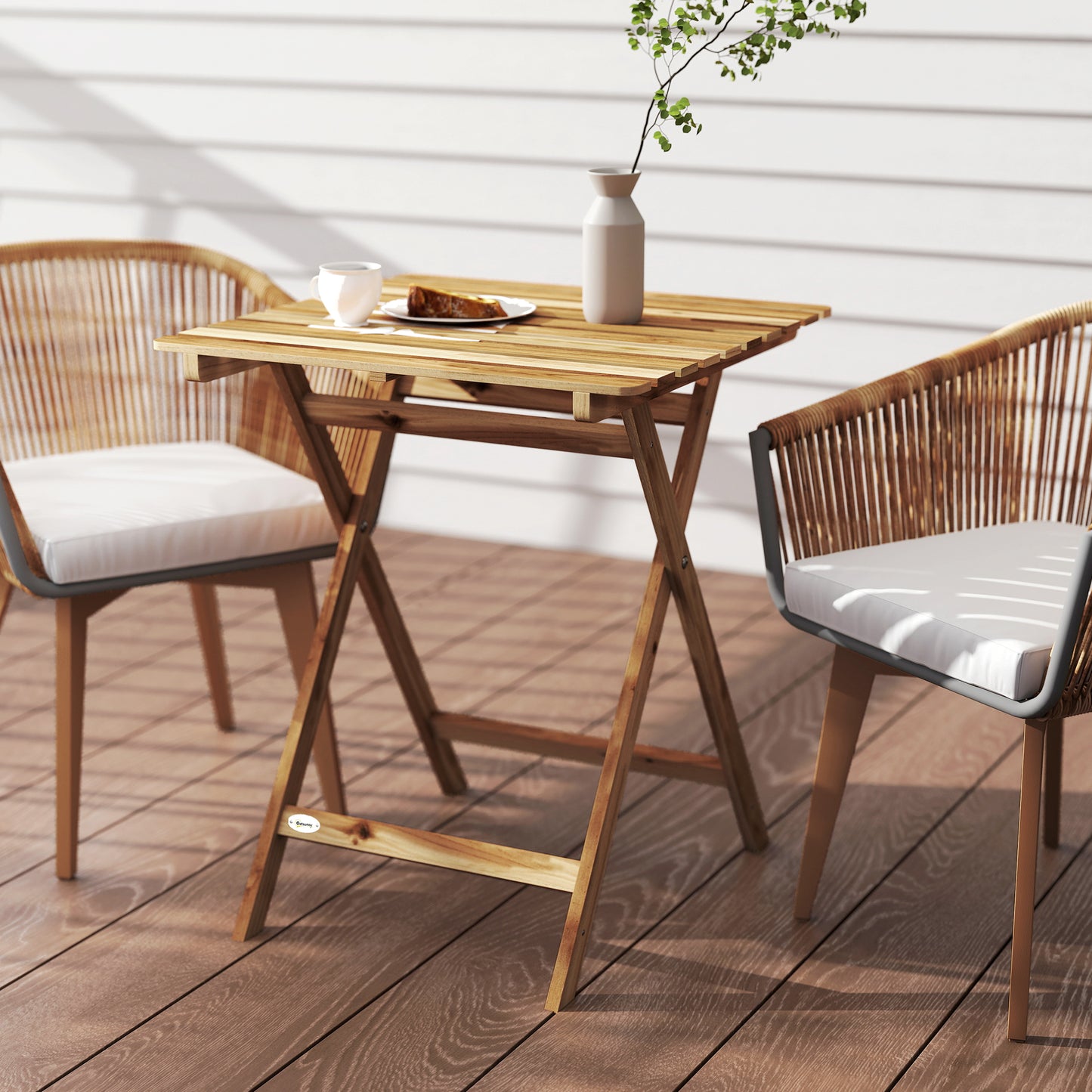 Outsunny Outdoor Foldable Acacia Wood Coffee Table For Patio Garden Balcony Natural Wood
