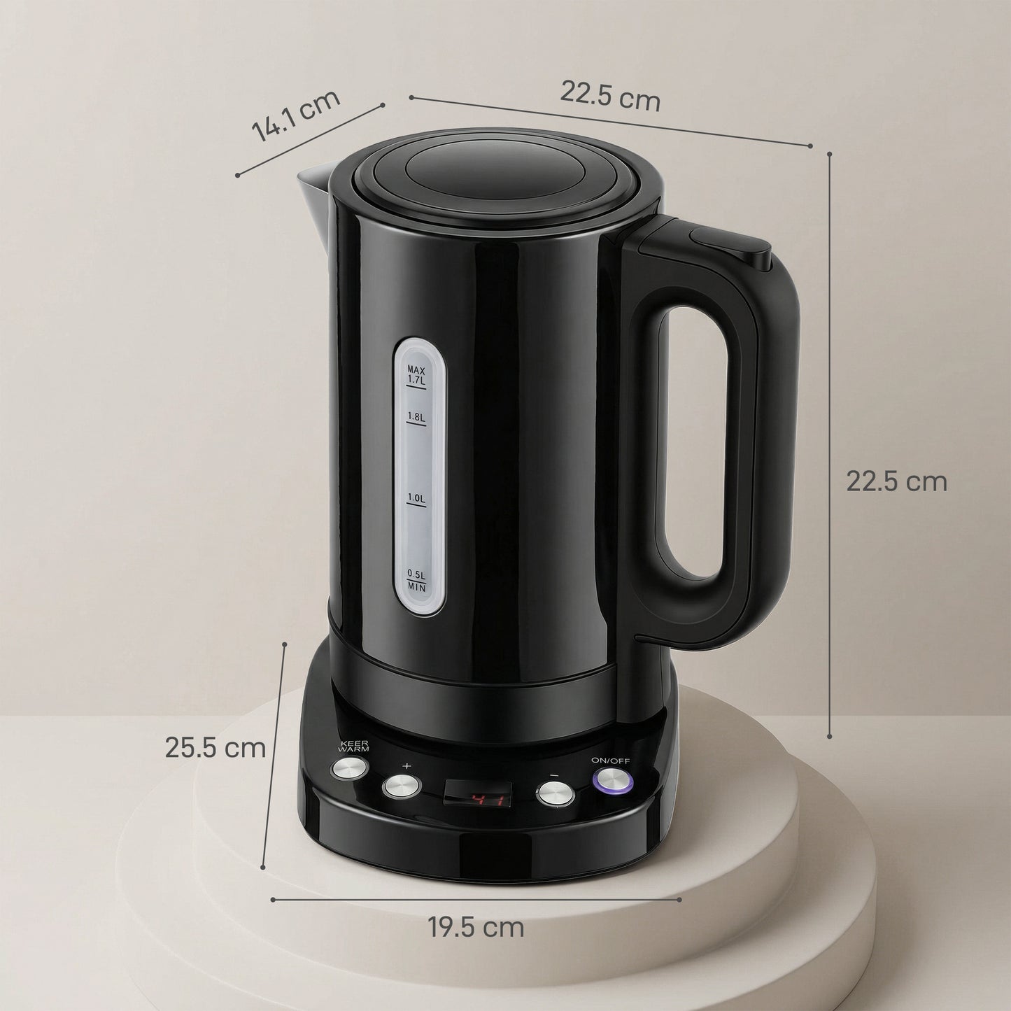 HOMCOM 1.7L Electric Kettle 3kW Fast Boil UK Strix Thermostat Keep Warm LCD Base Black