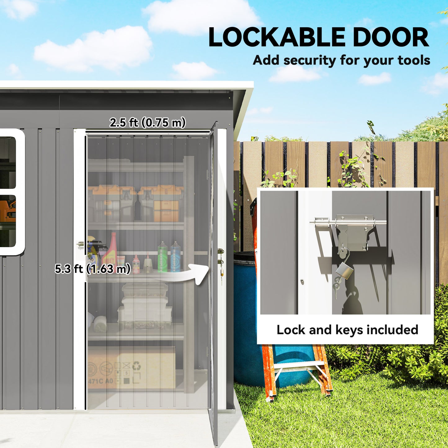 Outsunny 7 x 4 Ft Eco Friendly Galvanised Steel Garden Shed With Lock And Gloves Grey