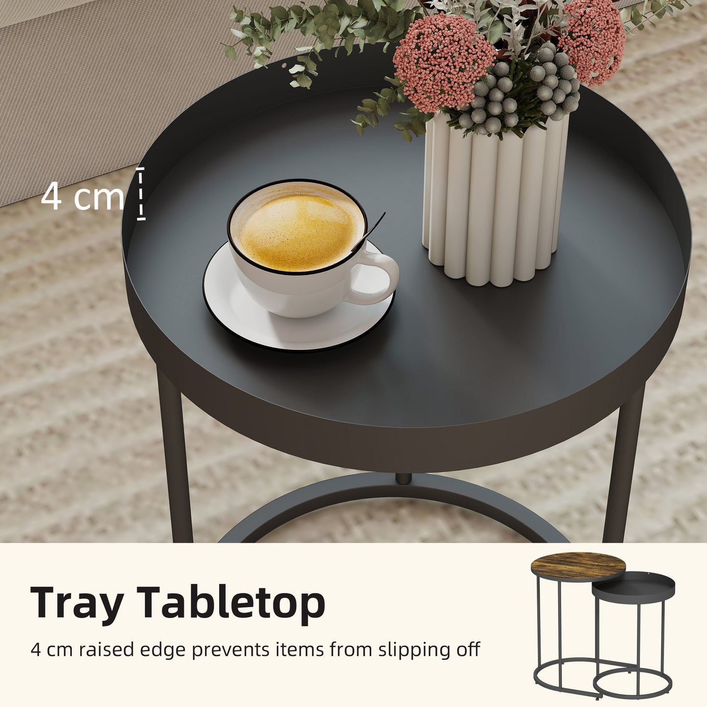 Industrial Nesting Tables Set of Two Brown and Black Finish Space Saving Nesting Tables for Living Room