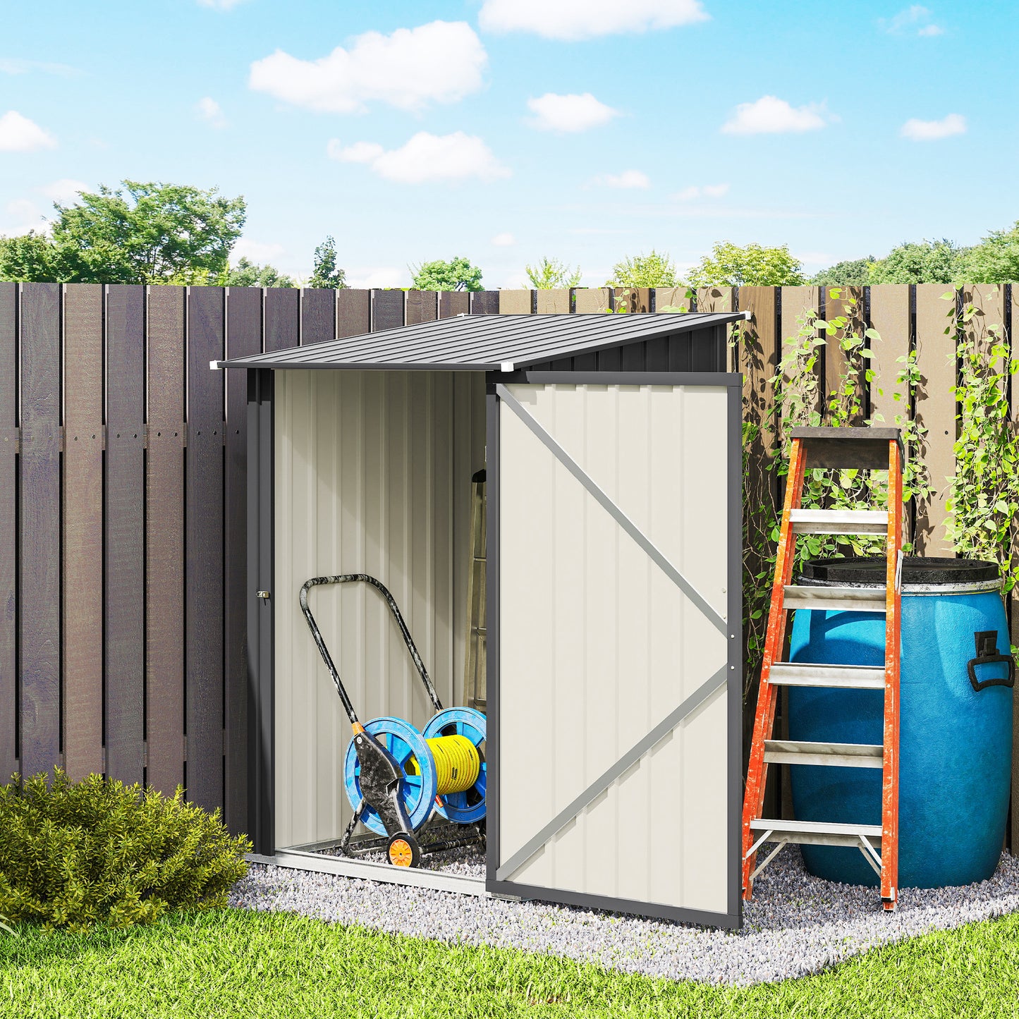 Outsunny Steel Lean To Garden Shed With Locking Door Dark Grey For Outdoor Storage