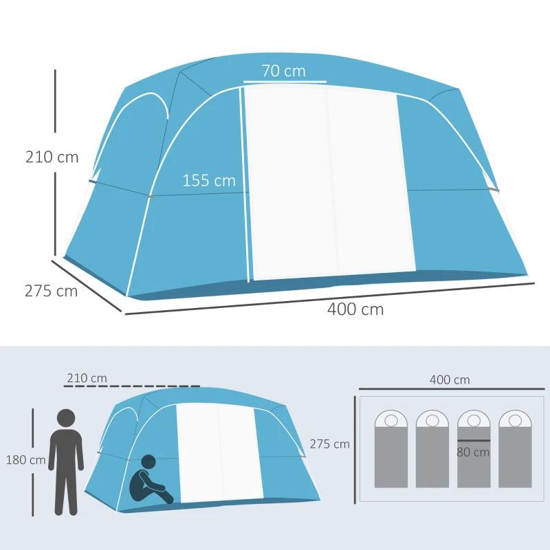 Outsunny Camping Tent, Family Tent 4-8 Person 2 Room Easy Set Up, Blue - ALL4U RETAILER LTD