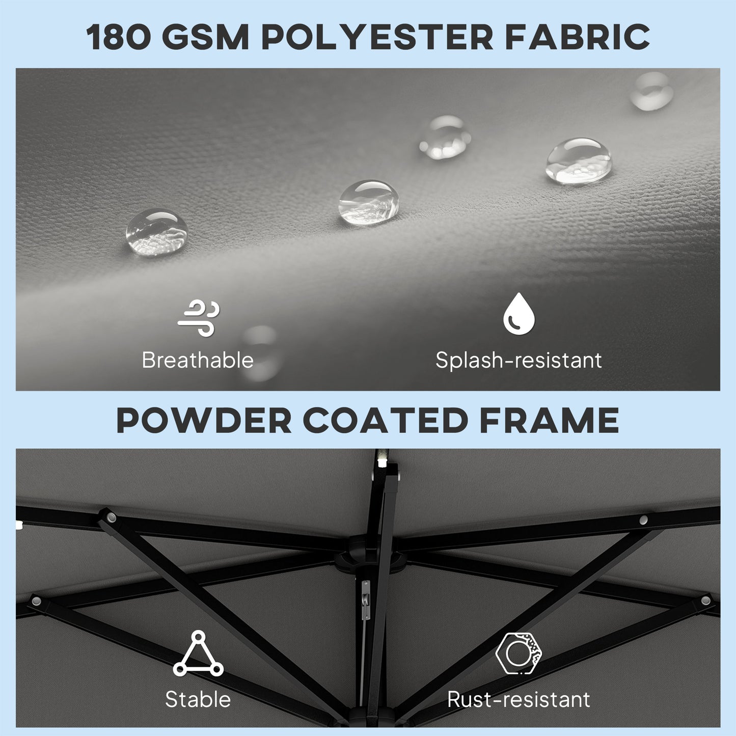 Outsunny 2.6 m Half Garden Parasol Solar LED Lights UPF50 Semi Round Umbrella 30 Degree Tilt Crank Handle Dark Grey