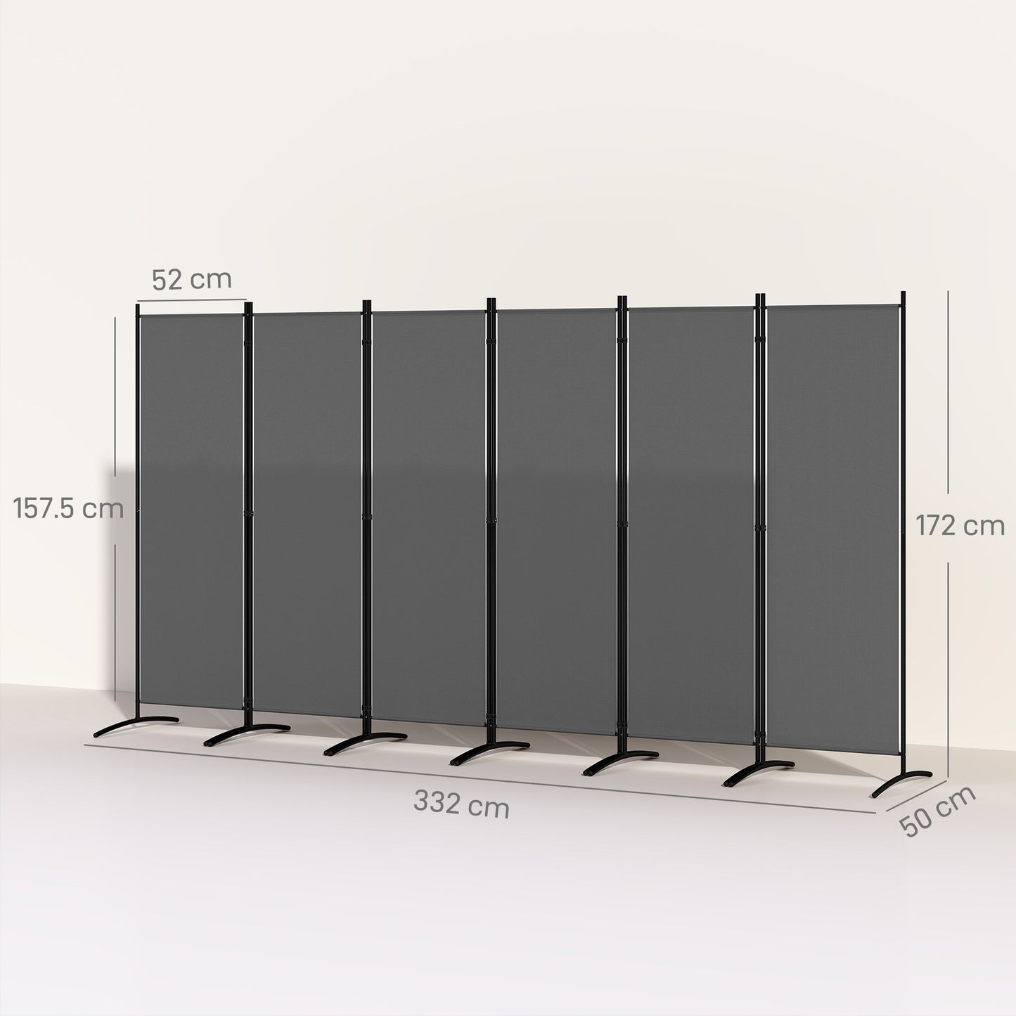 Outsunny 6 Panel Folding Room Divider Freestanding Garden Privacy Screen 332 X 172 cm Dark Grey