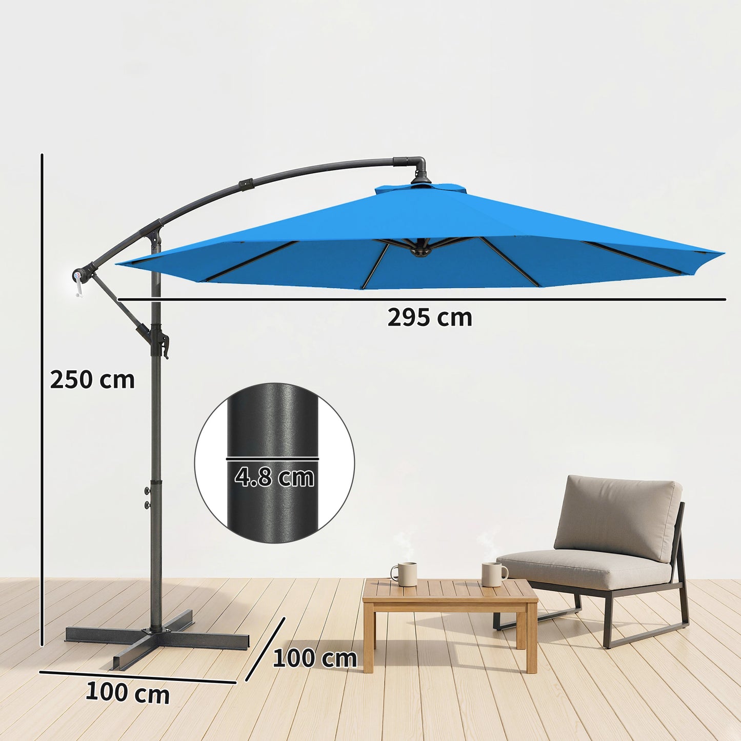 Outsunny 3m Overhanging Cantilever Parasol With Cross Base Blue For Overhead Shade Over Dining And Patio Seating