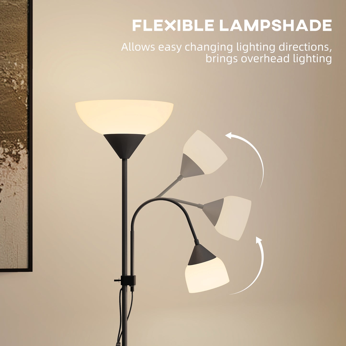 HOMCOM LED Floor Lamp For Living Room With Adjustable Gooseneck Dual Lights Mother And Child Uplighter Black 180cm