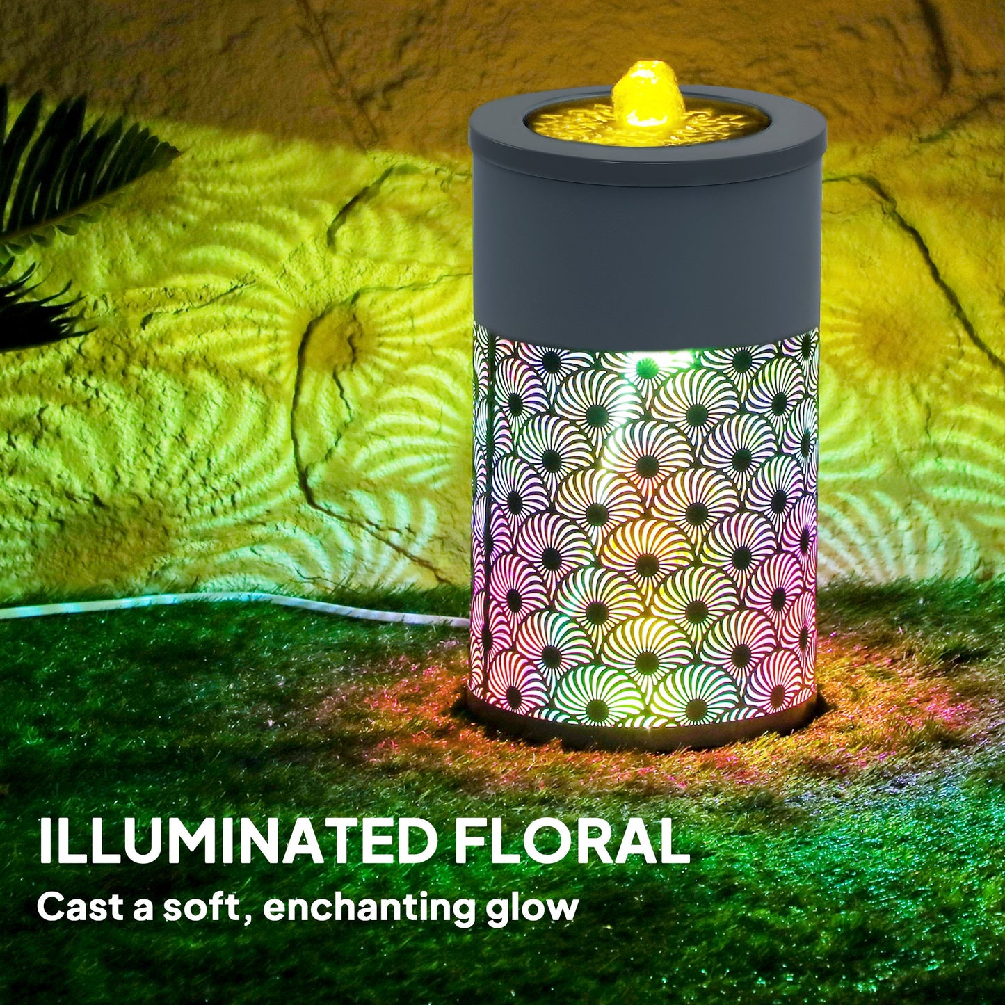 Outsunny 30 cm Tall Garden Waterfall Fountain With LED Lights And Pump For Indoor Outdoor Decor Adjustable Flow