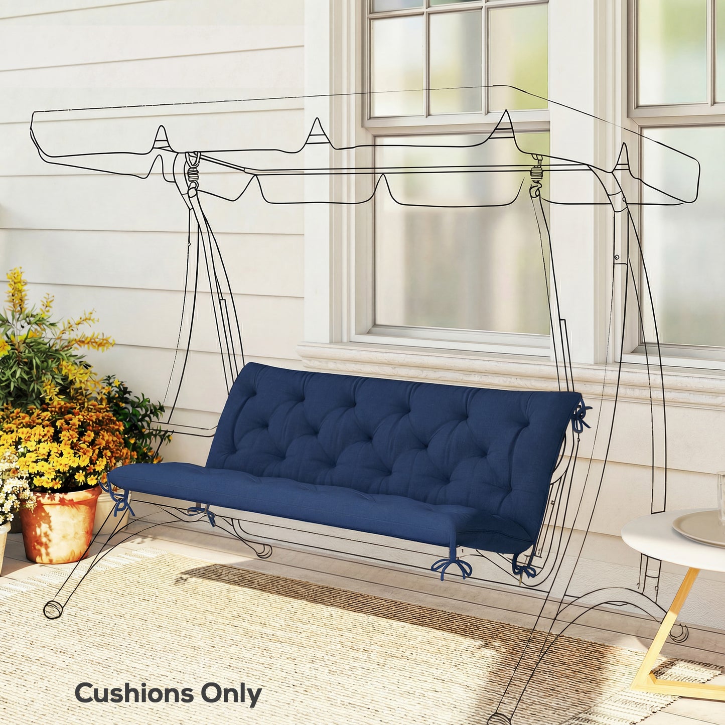 Outsunny 3 Seater Bench Cushion For Indoor And Outdoor Use With Back And Ties 98 X 150 Cm Dark Blue
