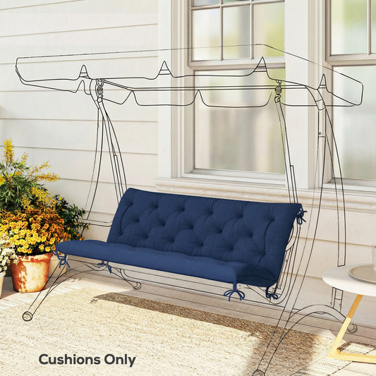Outsunny 3 Seater Bench Cushion For Indoor And Outdoor Use With Back And Ties 98 X 150 Cm Dark Blue