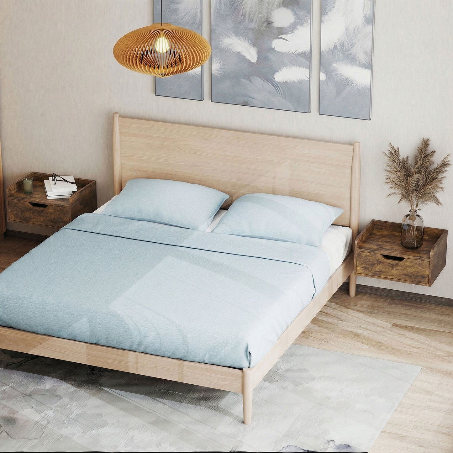 HOMCOM Floating Nightstands Set of 2 Wall Mounted Bedside Tables with Drawers Rustic Brown