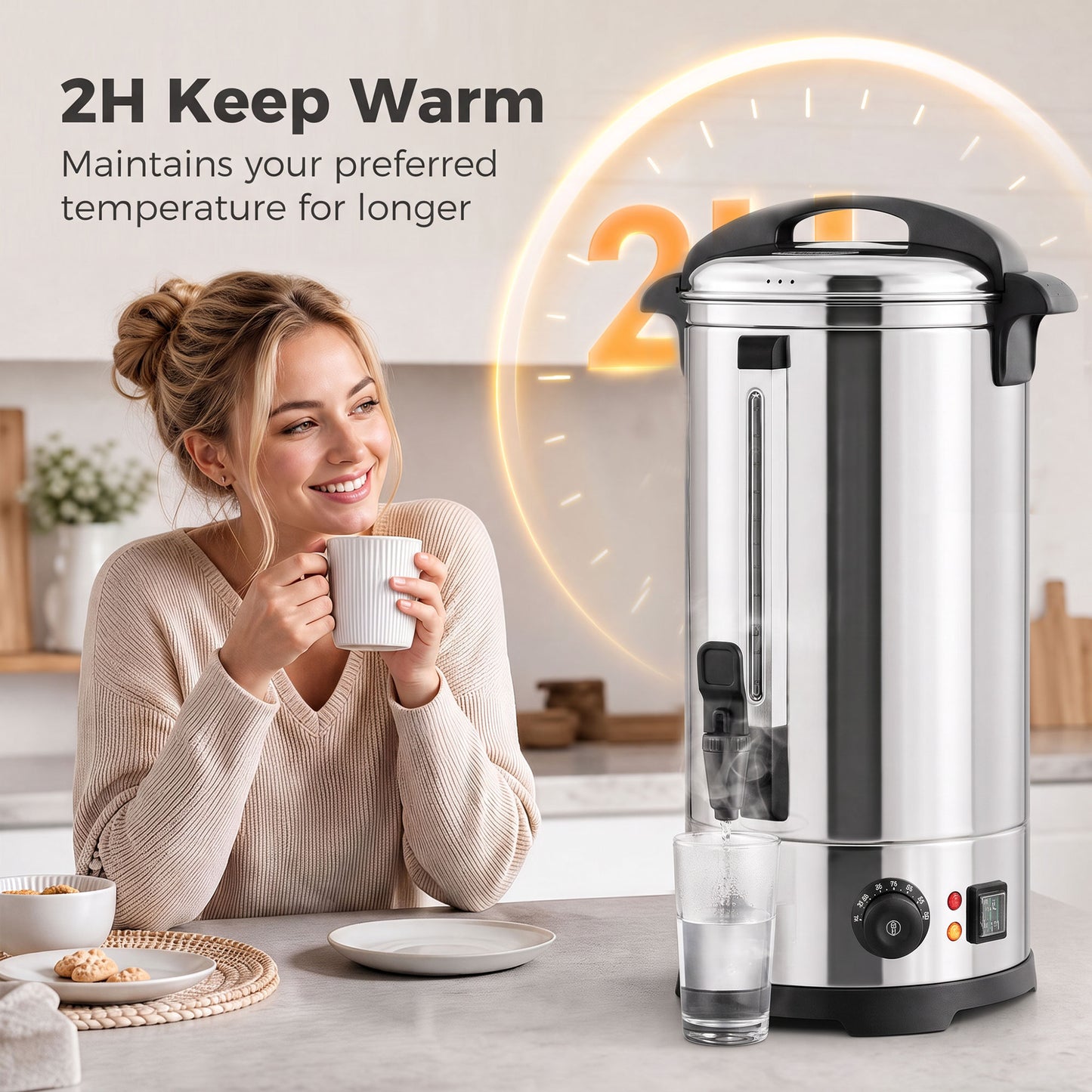 HOMCOM 24L Catering Urn 2500W Stainless Steel Hot Water Boiler Dispenser With Thermostat Keep Warm And Easy Pour Tap