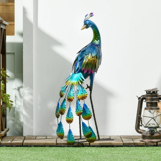 Outsunny Peacock Garden Statues Sculptures for Decorations and Gifts, Steel - ALL4U RETAILER LTD