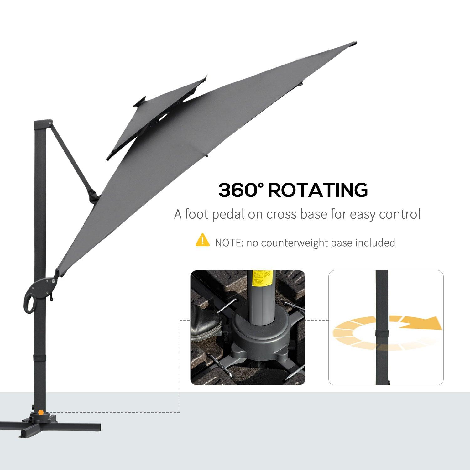 Outsunny 3x3m Cantilever Roma Parasol with LED Solar Light - Dark Gray - ALL4U RETAILER LTD