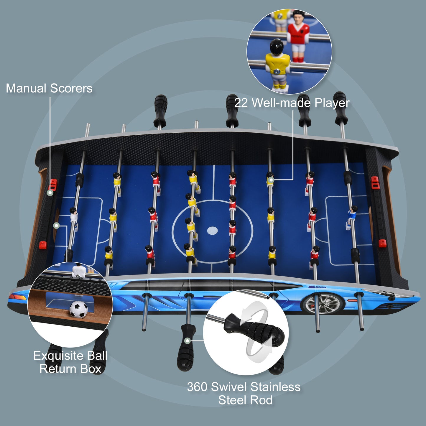 HOMCOM Compact 2ft Foosball Table for Family Fun and Game Room Entertainment - ALL4U RETAILER LTD