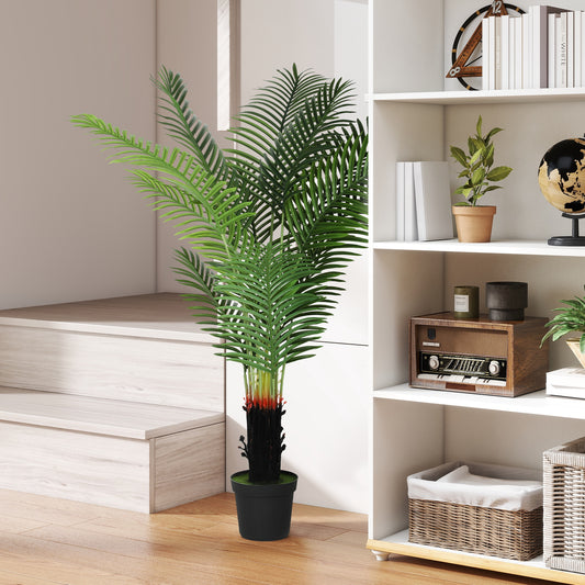 HOMCOM 150cm Artificial Areca Palm Tree With 12 PE Leaves In Plastic Pot Flocked Soil For Home Office Decorative Green