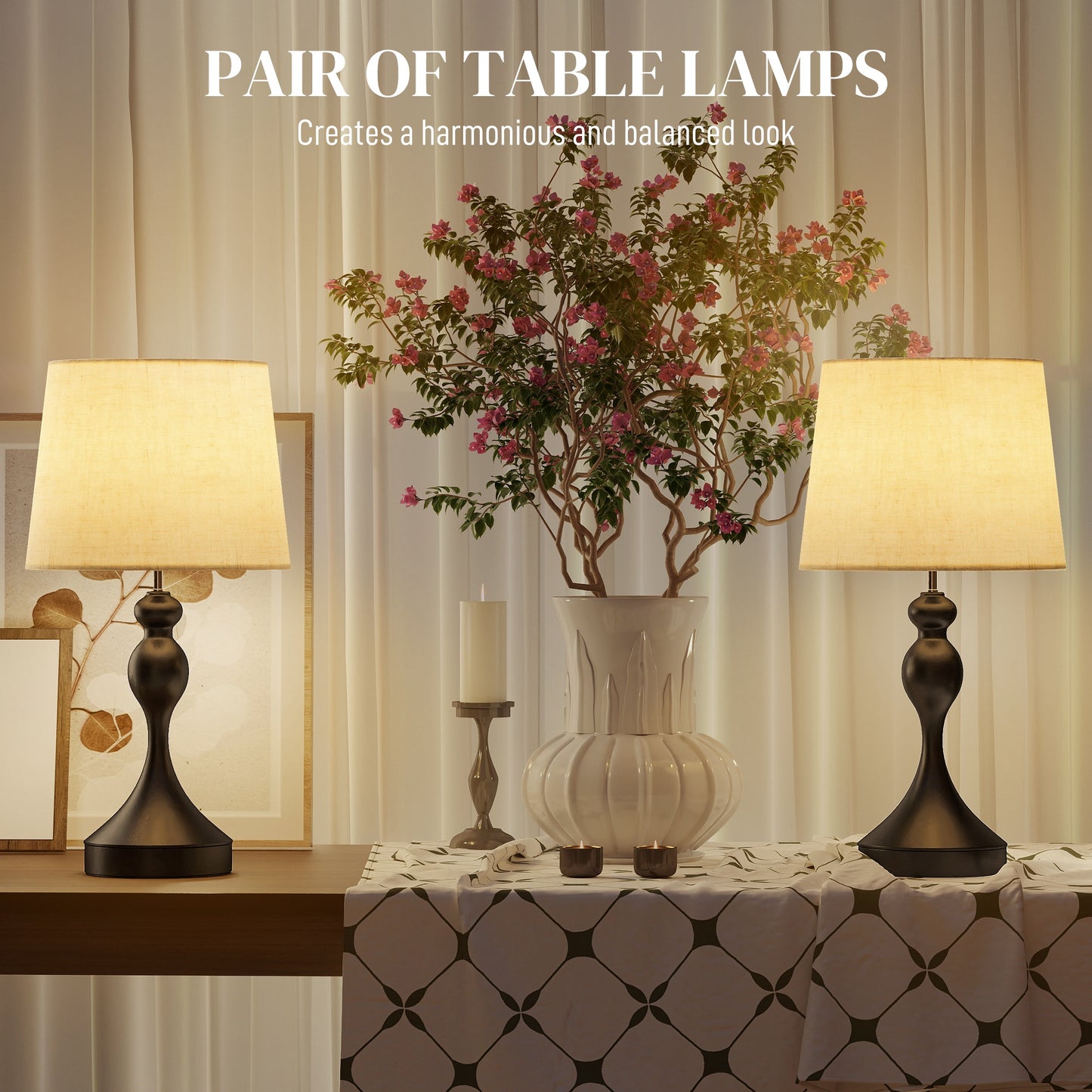 HOMCOM Set Of Two USB Ports Table Lamps With Three Colour Temperature LEDs Black And Beige