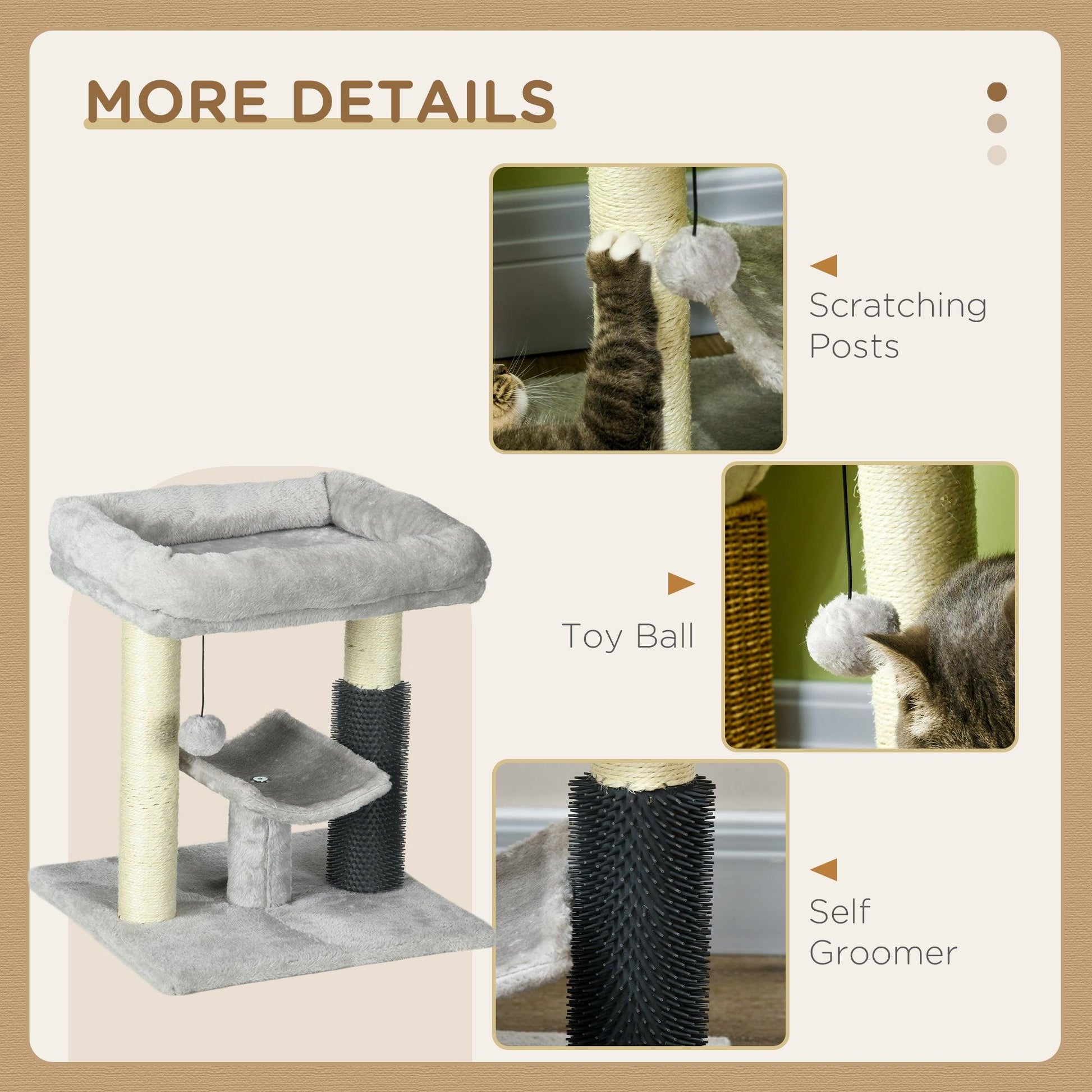 PawHut Small Cat Tree Tower w/ Scratching Posts, Bed, Perch, Self Groomer, Toy - ALL4U RETAILER LTD