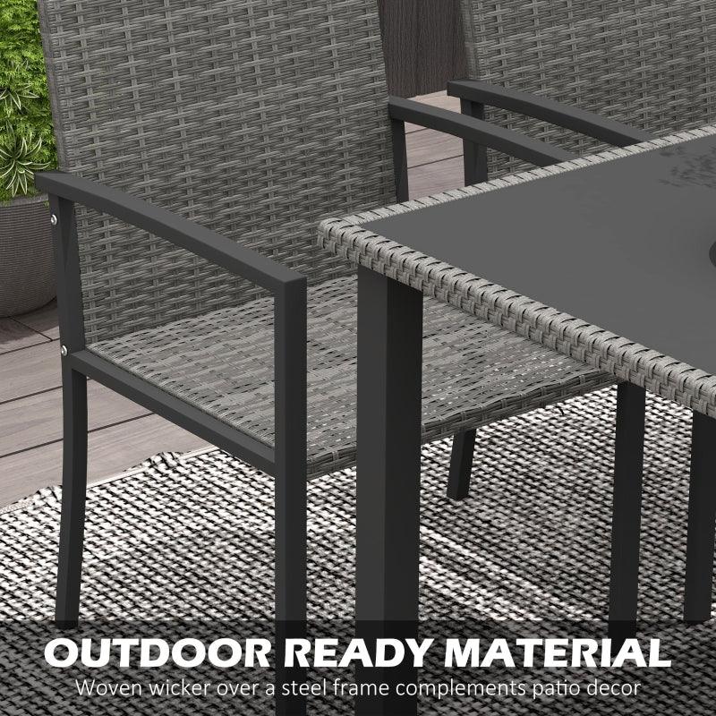 Outsunny 5-Piece Outdoor Dining Set - Patio Conservatory Furniture with Tempered Glass Tabletop, 4 Dining Chairs - Grey - ALL4U RETAILER LTD