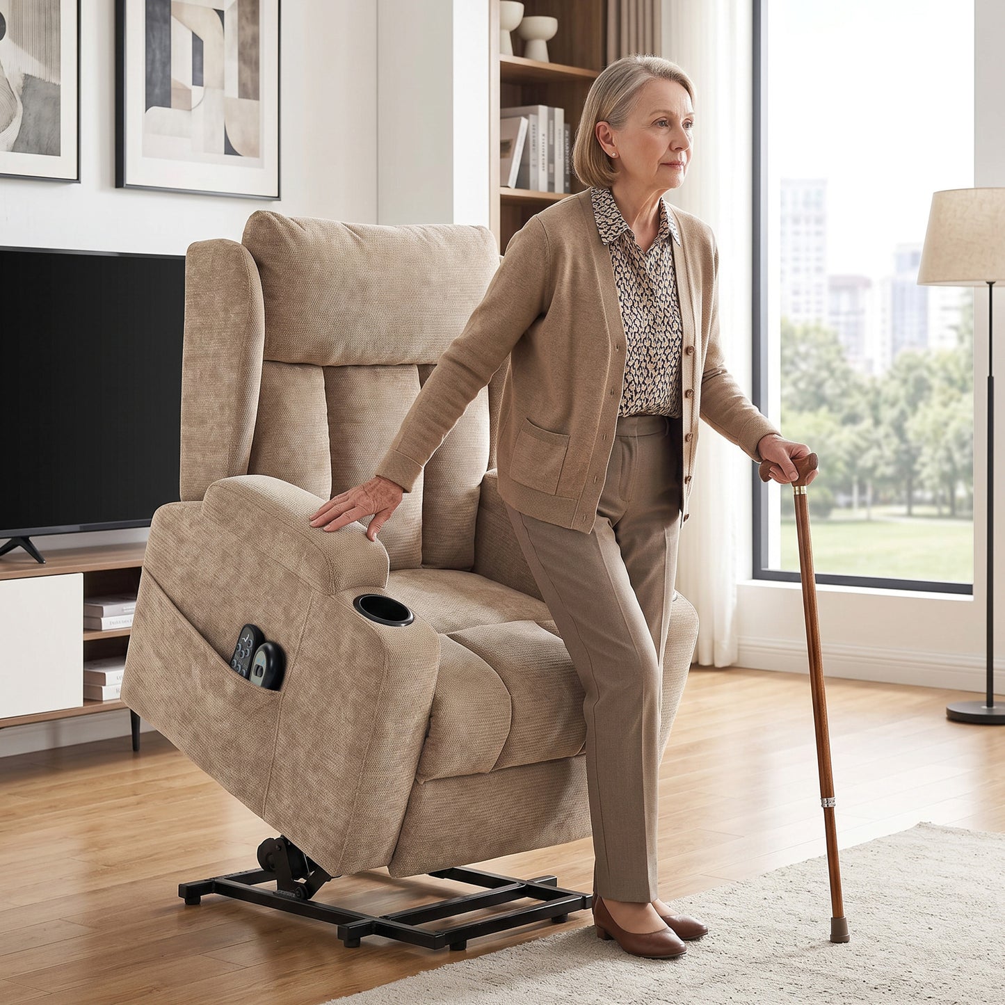 HOMCOM Power Lift Recliner Chair With Vibration Massage And Heat In Chenille For Elderly Brown