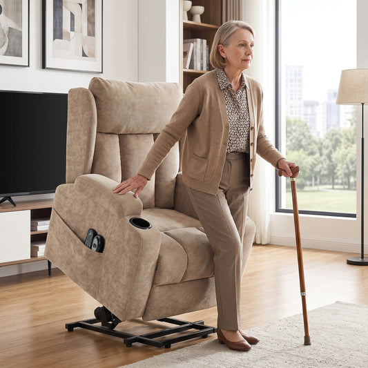 HOMCOM Power Lift Recliner Chair With Vibration Massage And Heat In Chenille For Elderly Brown