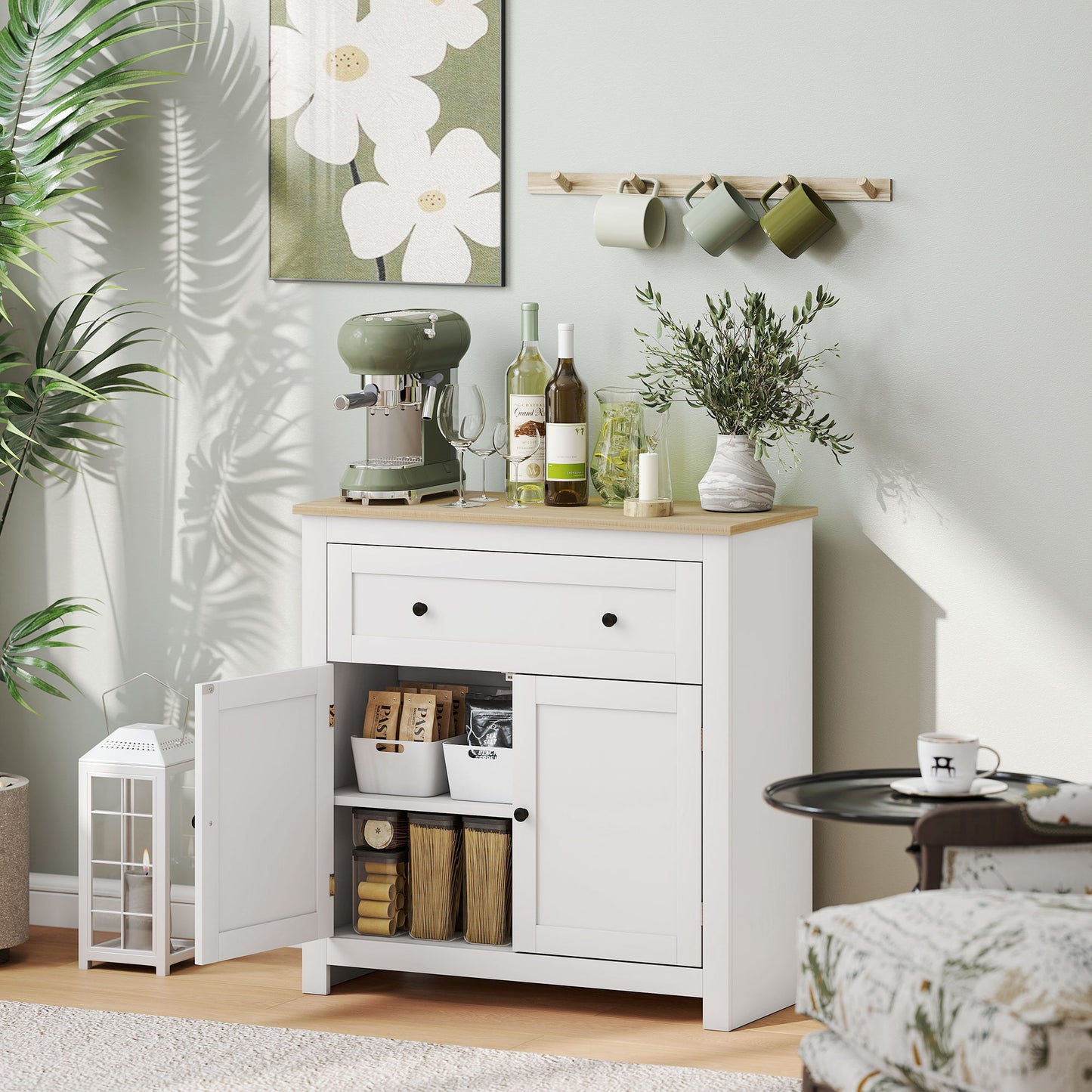 HOMCOM Sideboard Storage Cabinet With Adjustable Shelf Drawer And Double Doors White For Living Room Dining Room Hallway