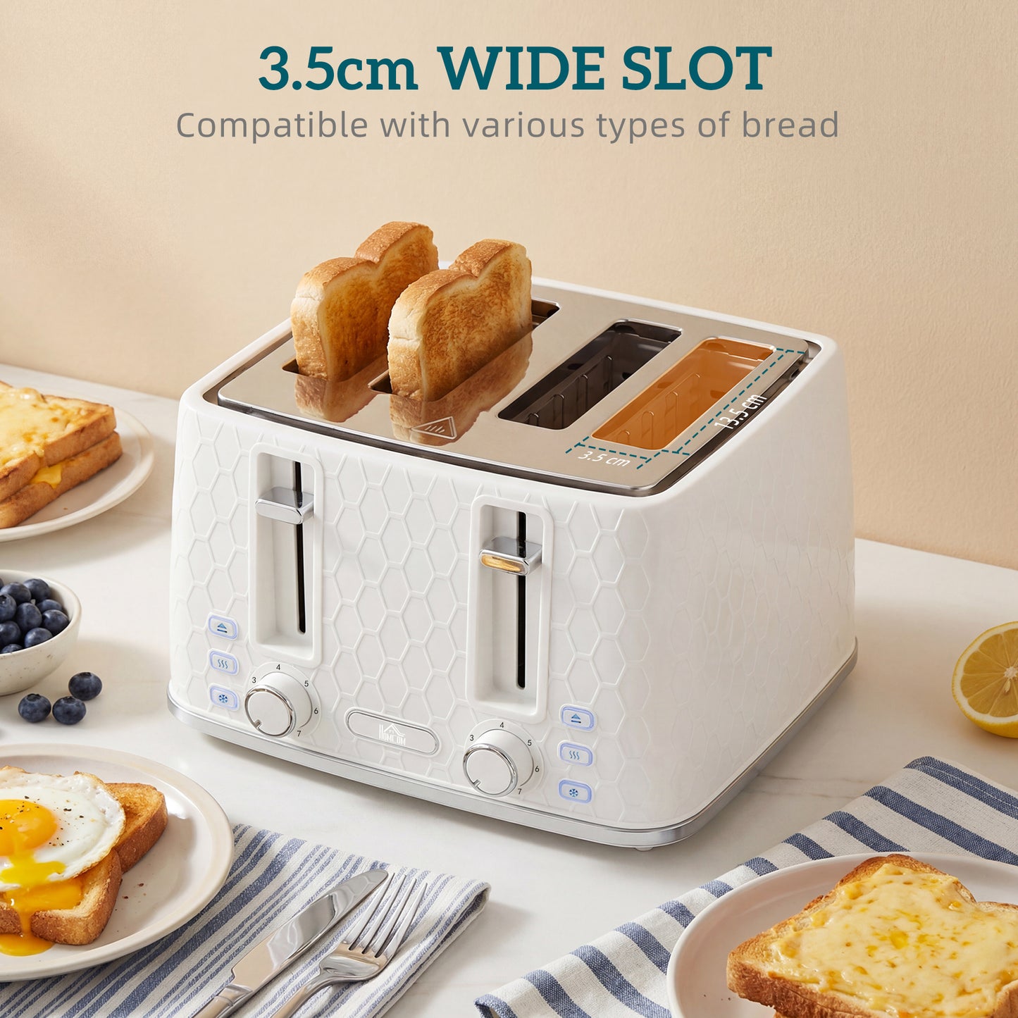 HOMCOM Kettle and Toaster Set 3000W Rapid Kettle With Strix Thermostat 4 Slice Toaster 7 Browning Controls Cream