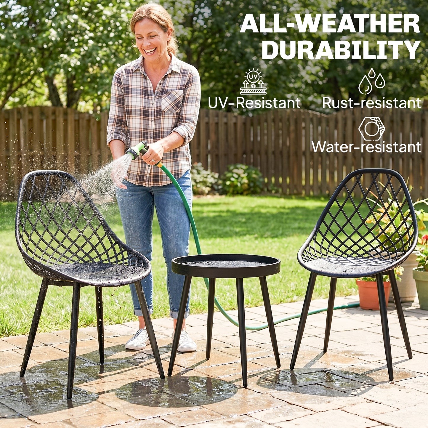 Outsunny 3 Piece Outdoor Bistro Set With 2 Chairs And Round Table For Garden Balcony Porch Black
