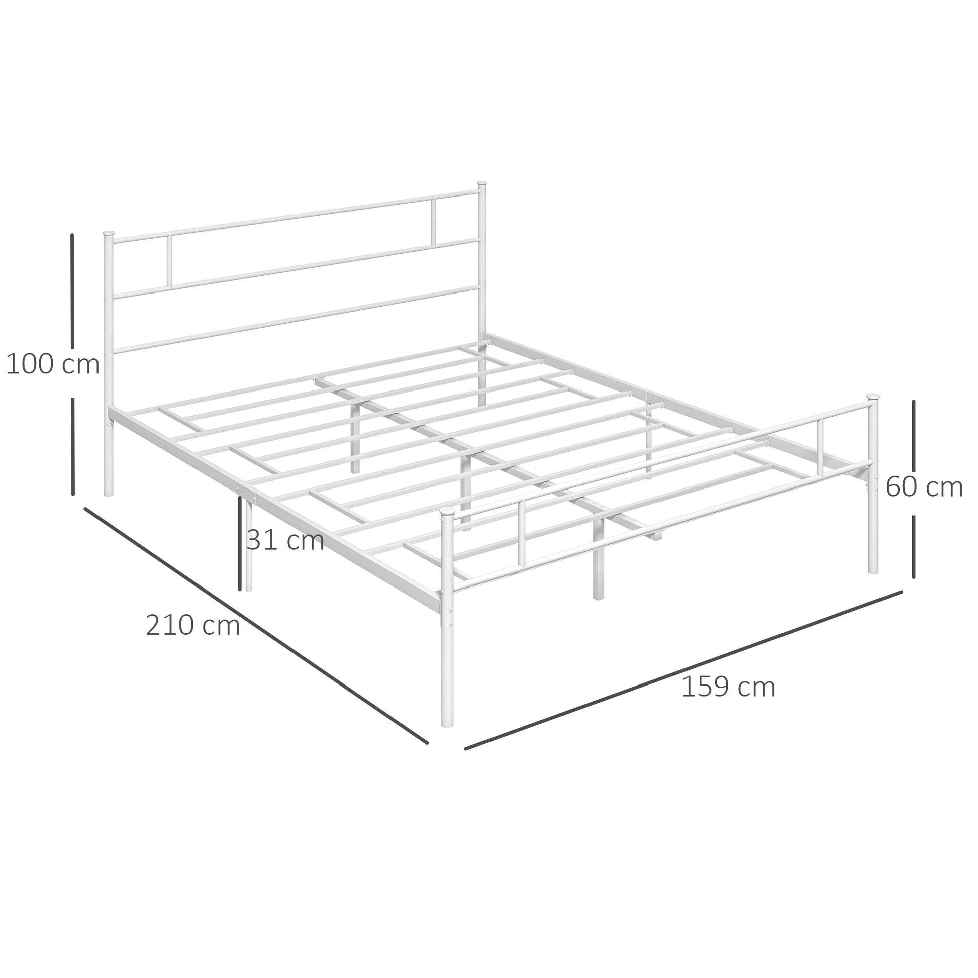 HOMCOM King Bed Frame, Metal Bed Base with Headboard and Footboard, Metal Slat Support and 31cm Underbed Storage Space - ALL4U RETAILER LTD