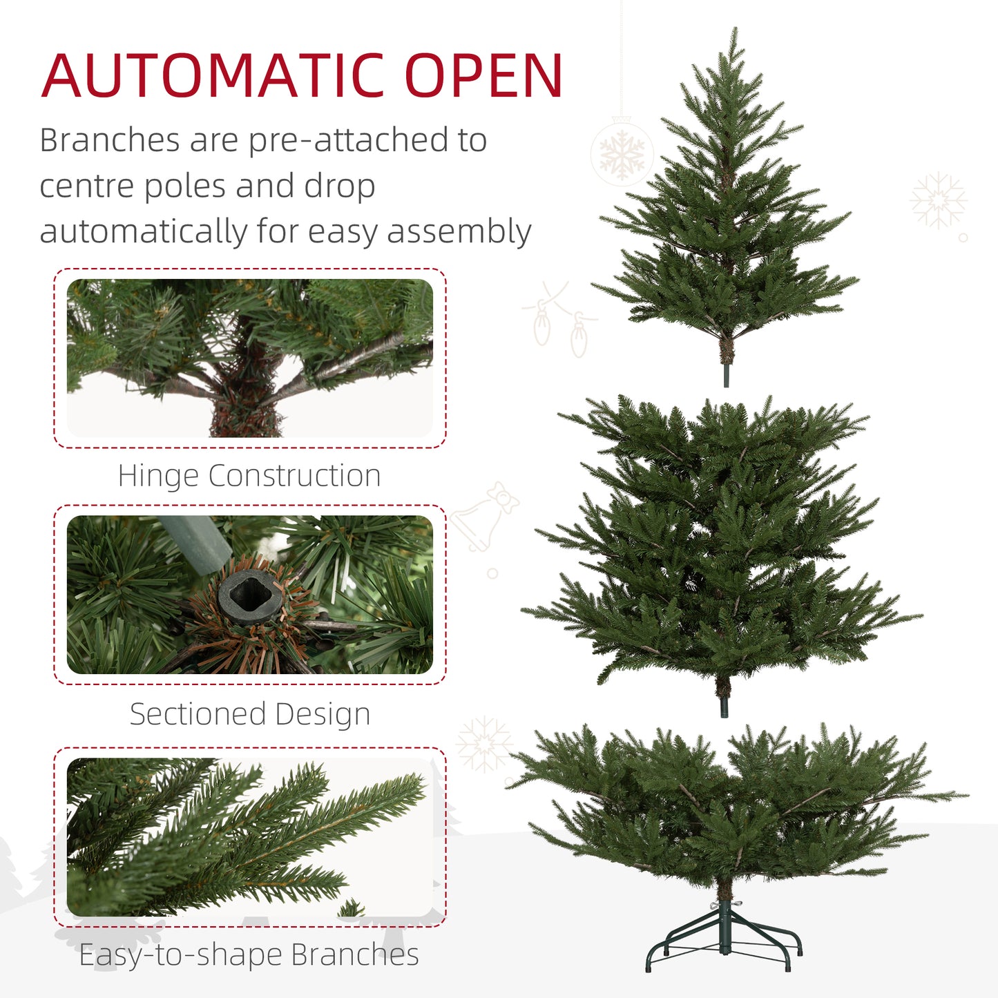 HOMCOM Lifelike 6ft Green Artificial Christmas Tree with 2380 Tips and Sturdy Metal Base - ALL4U RETAILER LTD