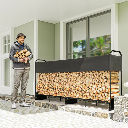 Outsunny EightPointFiveFoot Firewood Rack With Weatherproof 600D Cover Heavy Duty Log Storage For Fireplace Patio 500 Kg