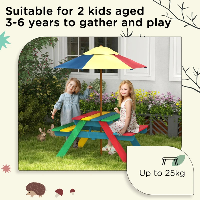 Outsunny Kids Table and Chair Set w/ Removable Parasol, for Ages 3-6 Years - ALL4U RETAILER LTD