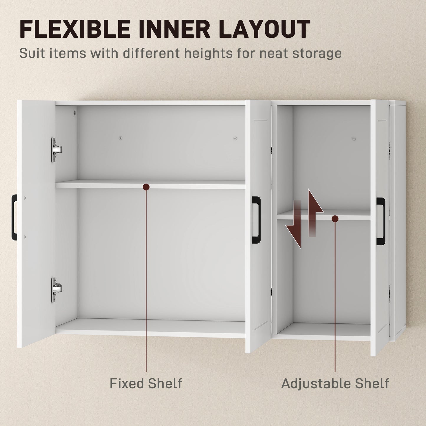 HOMCOM White Wall Cabinet For Bathroom Over Toilet Space Saver With Adjustable Shelves And Soft Close Doors