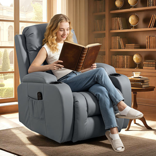 HOMCOM Massage Recliner Armchair With PU Leather Grey Remote Control Eight Point Vibration Massage