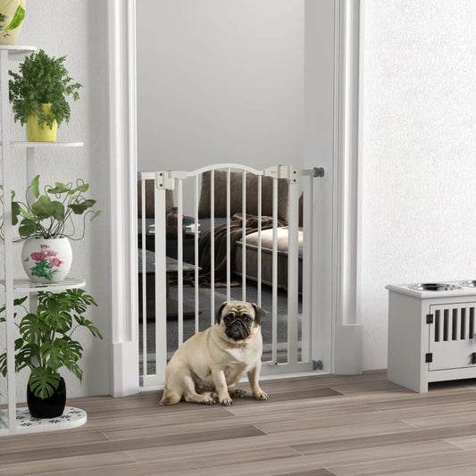 PawHut Metal Adjustable Pet Gate Safety Barrier with Auto-Close Door - White (74-80cm)