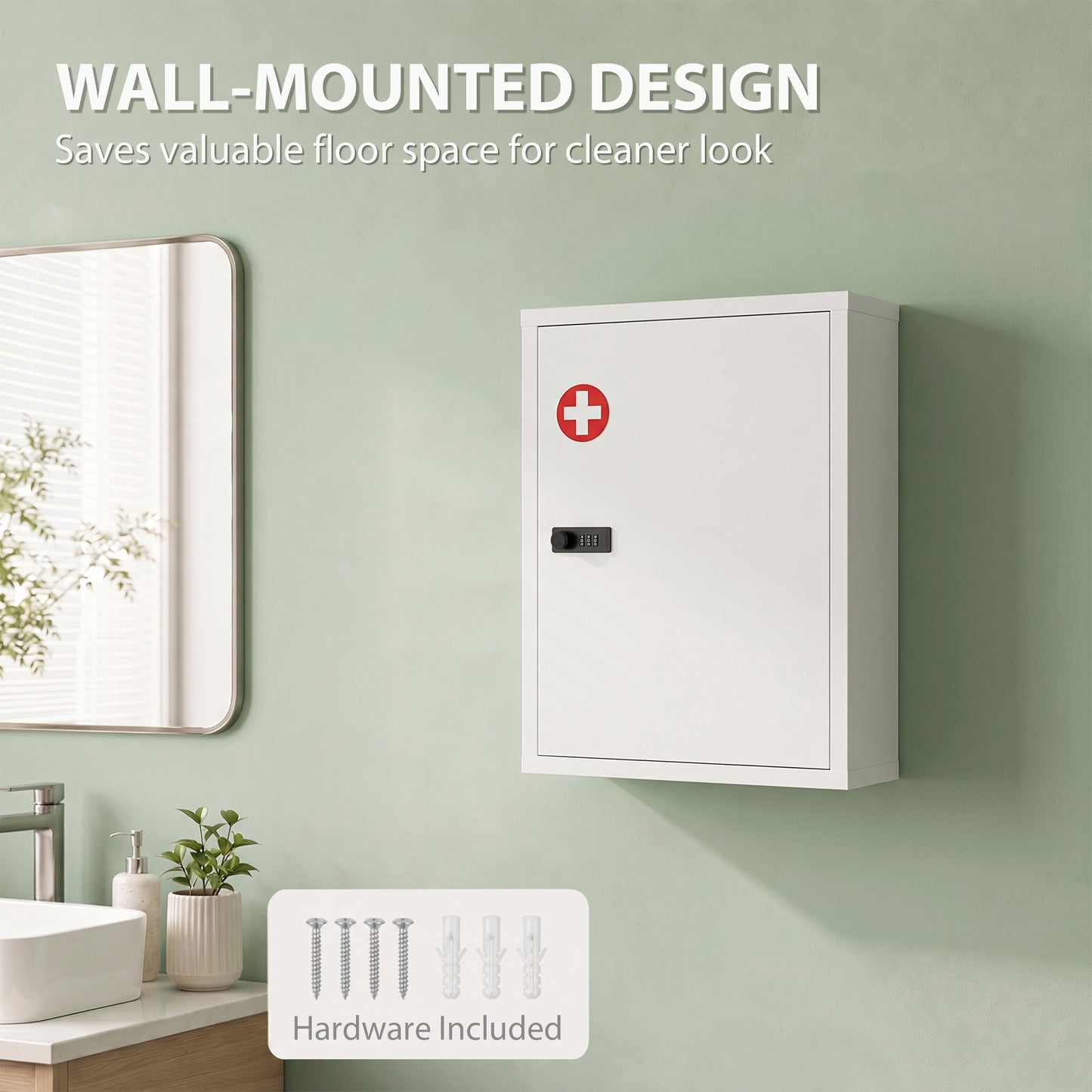 HOMCOM Wall Mount Medicine Cabinet With Combination Lock And Three Tier Storage White