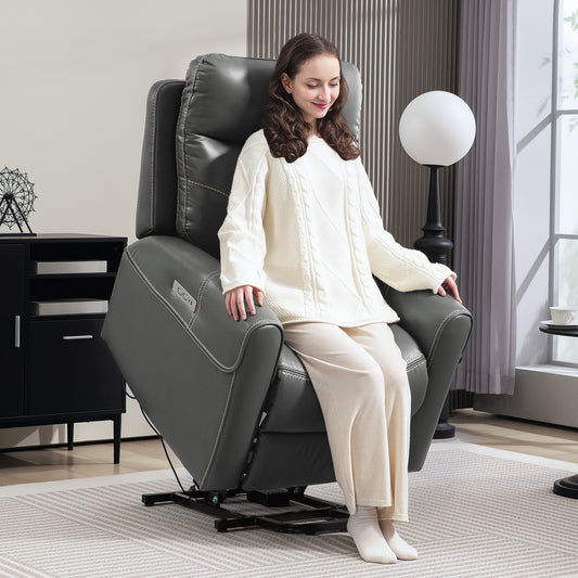 HOMCOM Power Lift Recliner Chair For Elderly With Overstuffed Faux Leather USB A C Ports Charcoal Grey