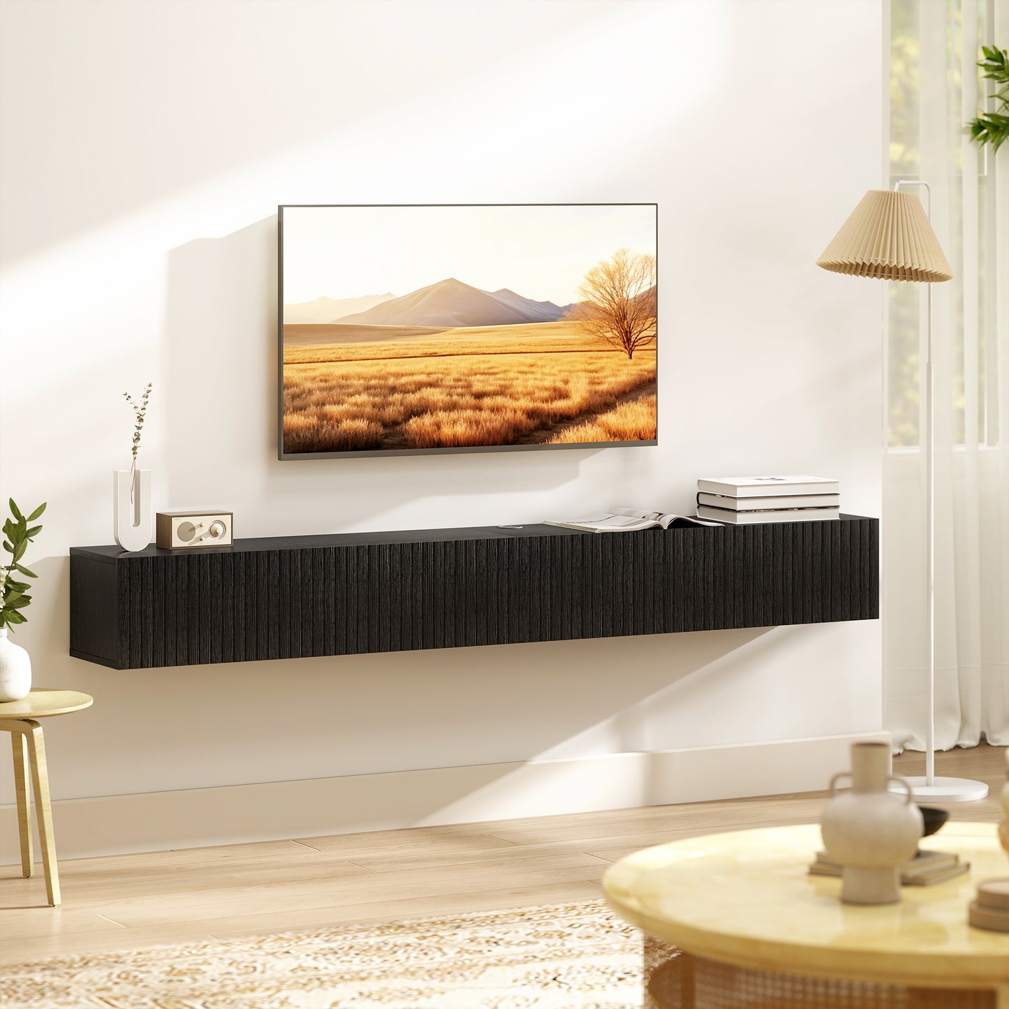 HOMCOM 180cm Floating TV Stand Wall Mount TV Unit With Cable Management Holds Up To 72 Inch TV Black