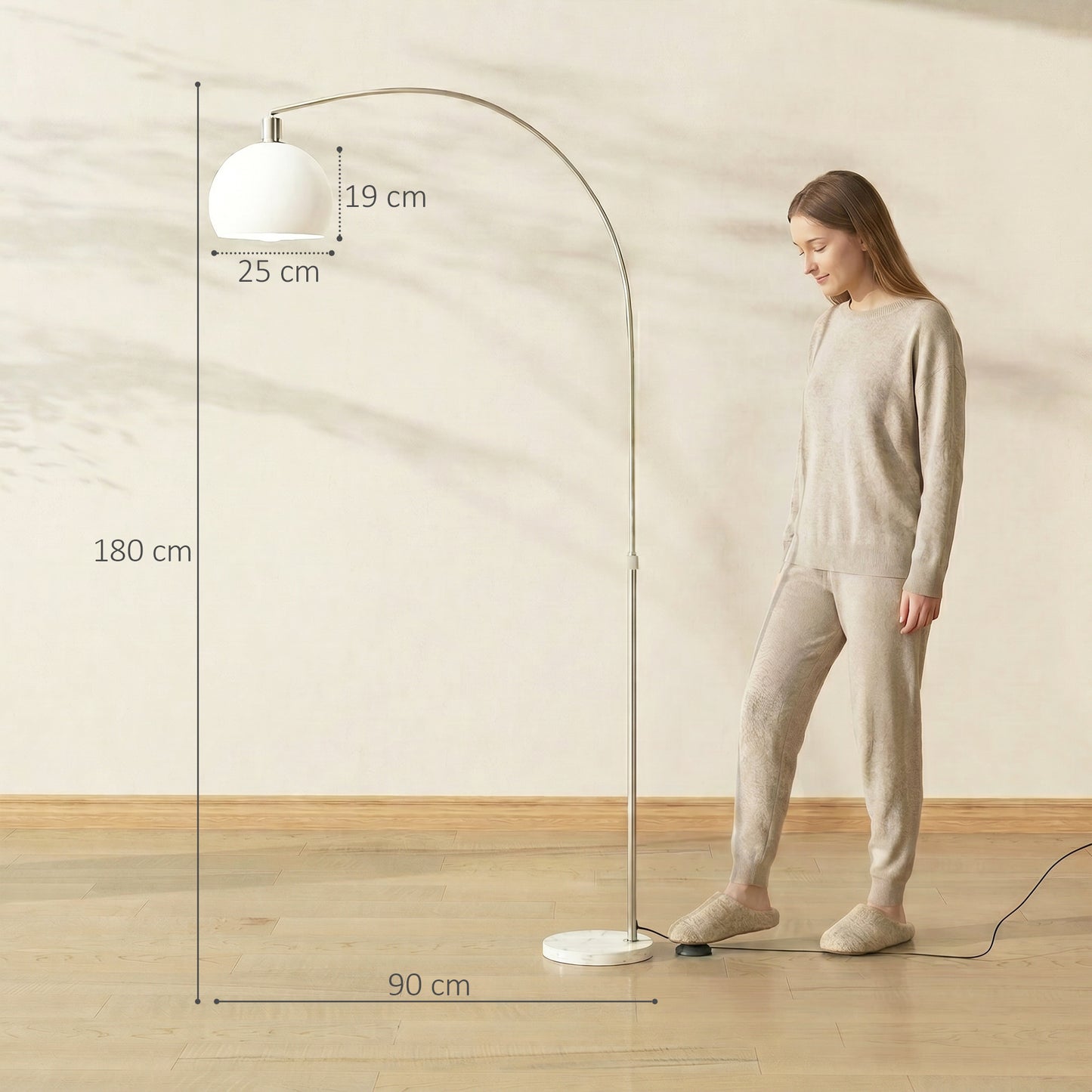 HOMCOM Floor Lamp For Living Room And Office Modern Standing Lamp With Shade And Foot Switch White Marble Base