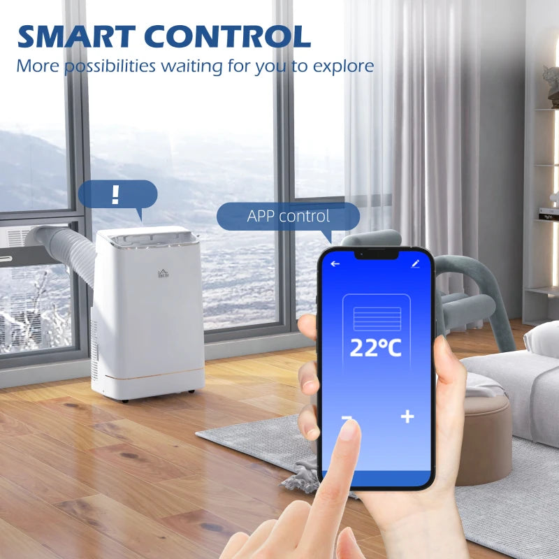 HOMCOM 14,000 BTU Mobile Air Conditioner with Heater, Cooler, Dehumidifier, Fan, WiFi Compatibility - Smart Home Appliance with 24H Timer - ALL4U RETAILER LTD