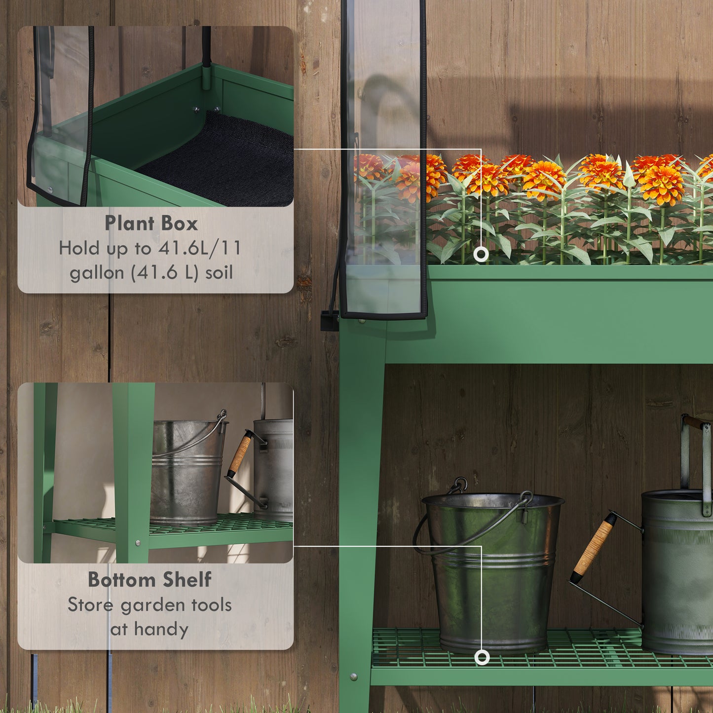 Outsunny Raised Planter With Greenhouse Cover Mobile Elevated Garden Bed On Wheels Bottom Shelf For Vegetables Green