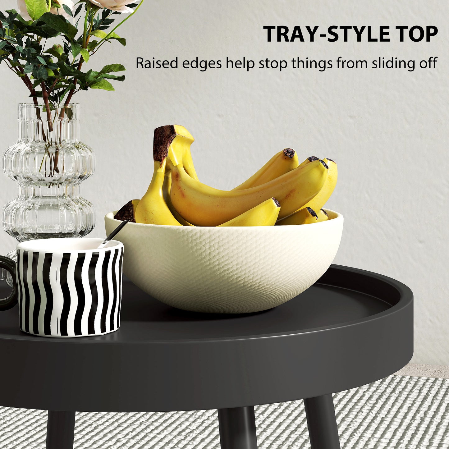 Outsunny 49.5 Cm Round Garden Table Outdoor Side Table With Plastic Tray Top And Metal Legs Black
