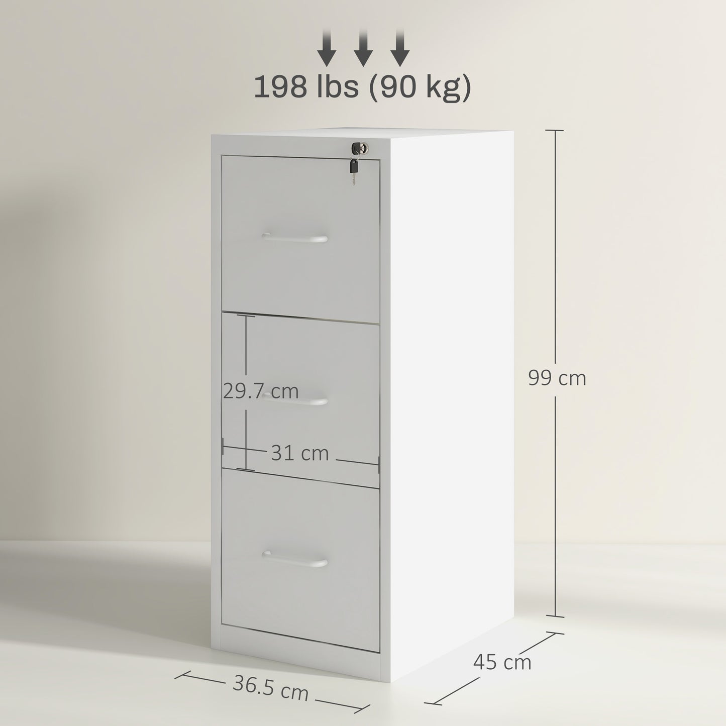 Modern White Steel Filing Cabinet with Three Drawers and Central Locking System - ALL4U RETAILER LTD