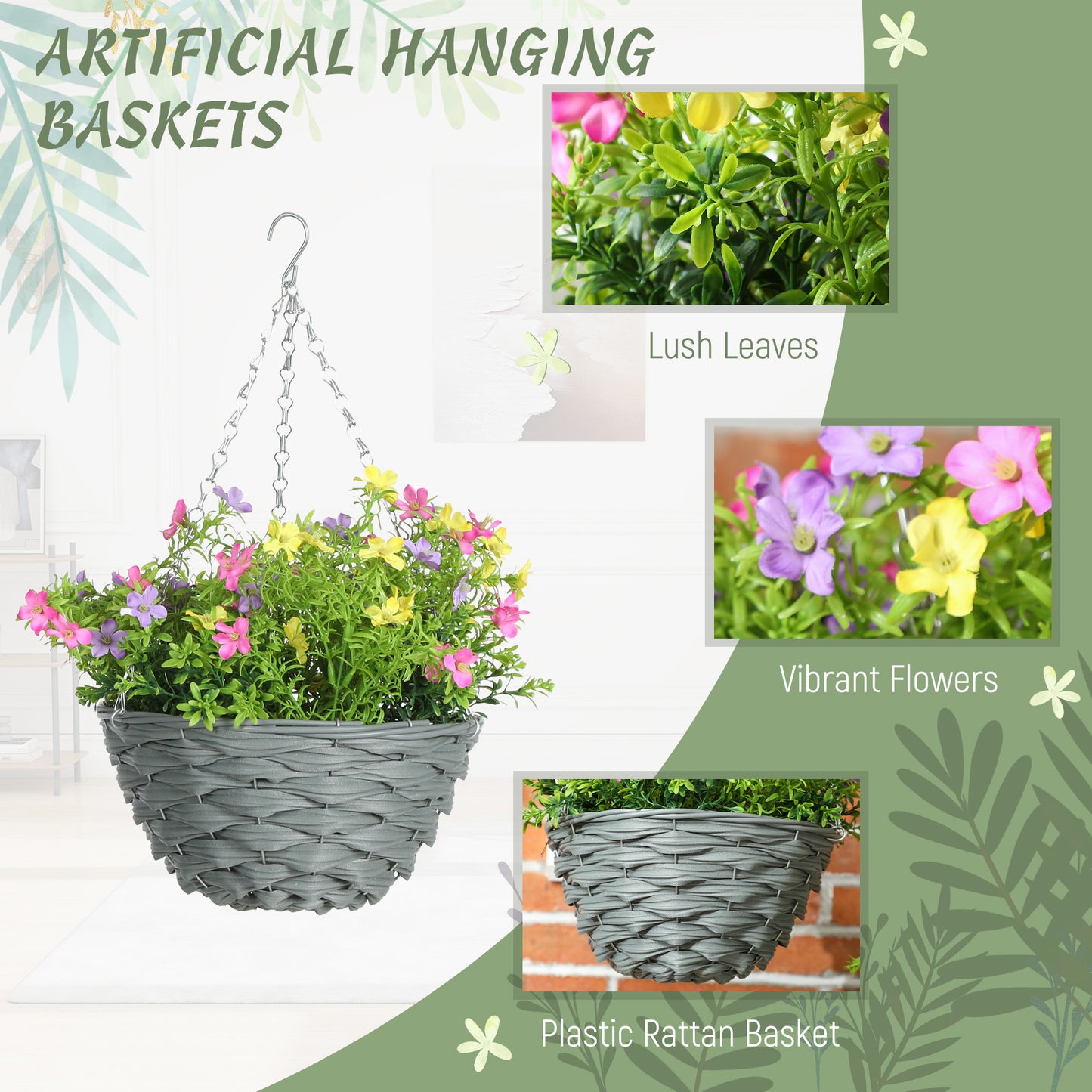 HOMCOM Set Of 2 Artificial Hanging Cosmos Flowers Multi Colored UV Resistant Outdoor Garden Decor