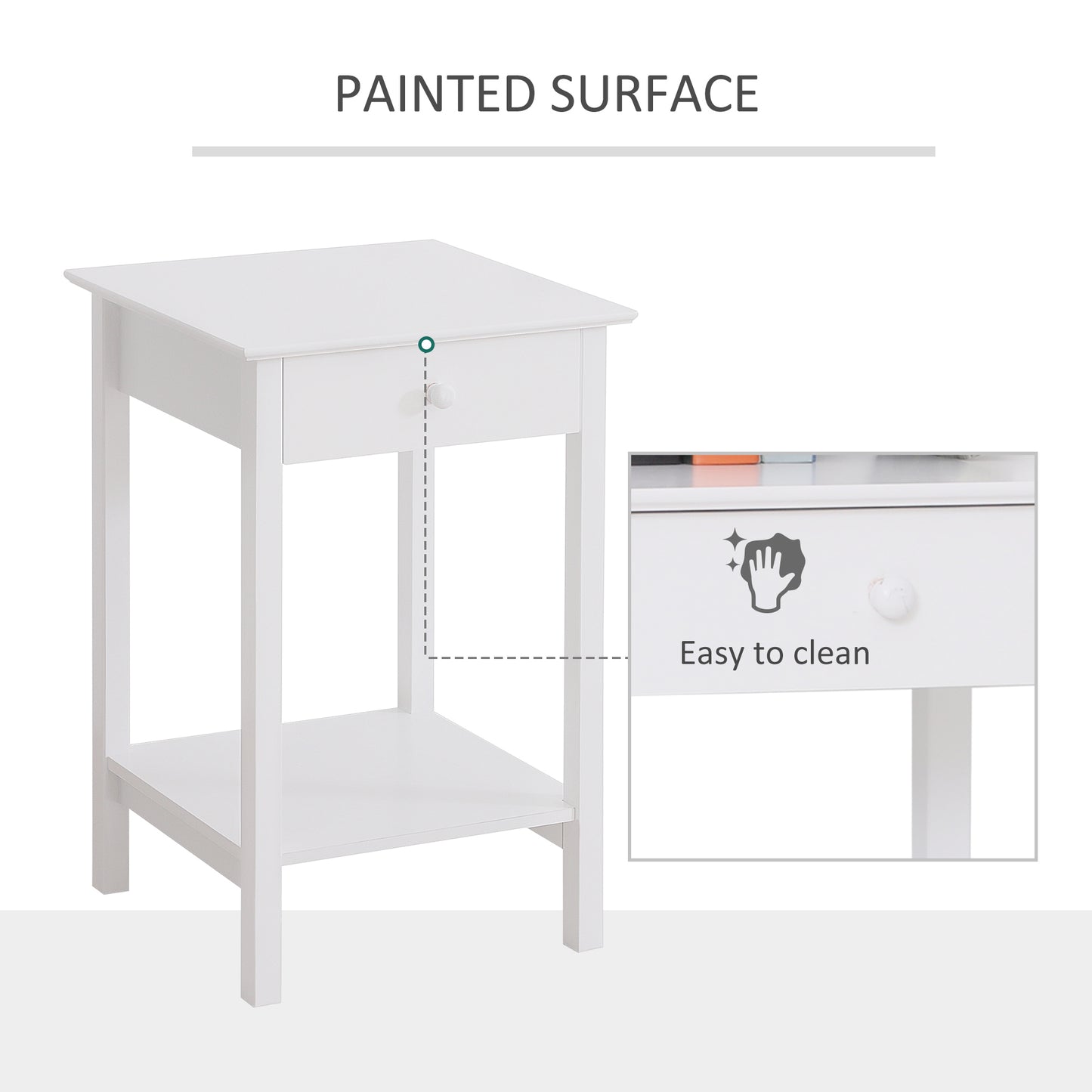 HOMCOM White Bedside Table Set Of 2 With Drawer And Storage Shelf Wooden Nightstand For Bedroom And Living Room